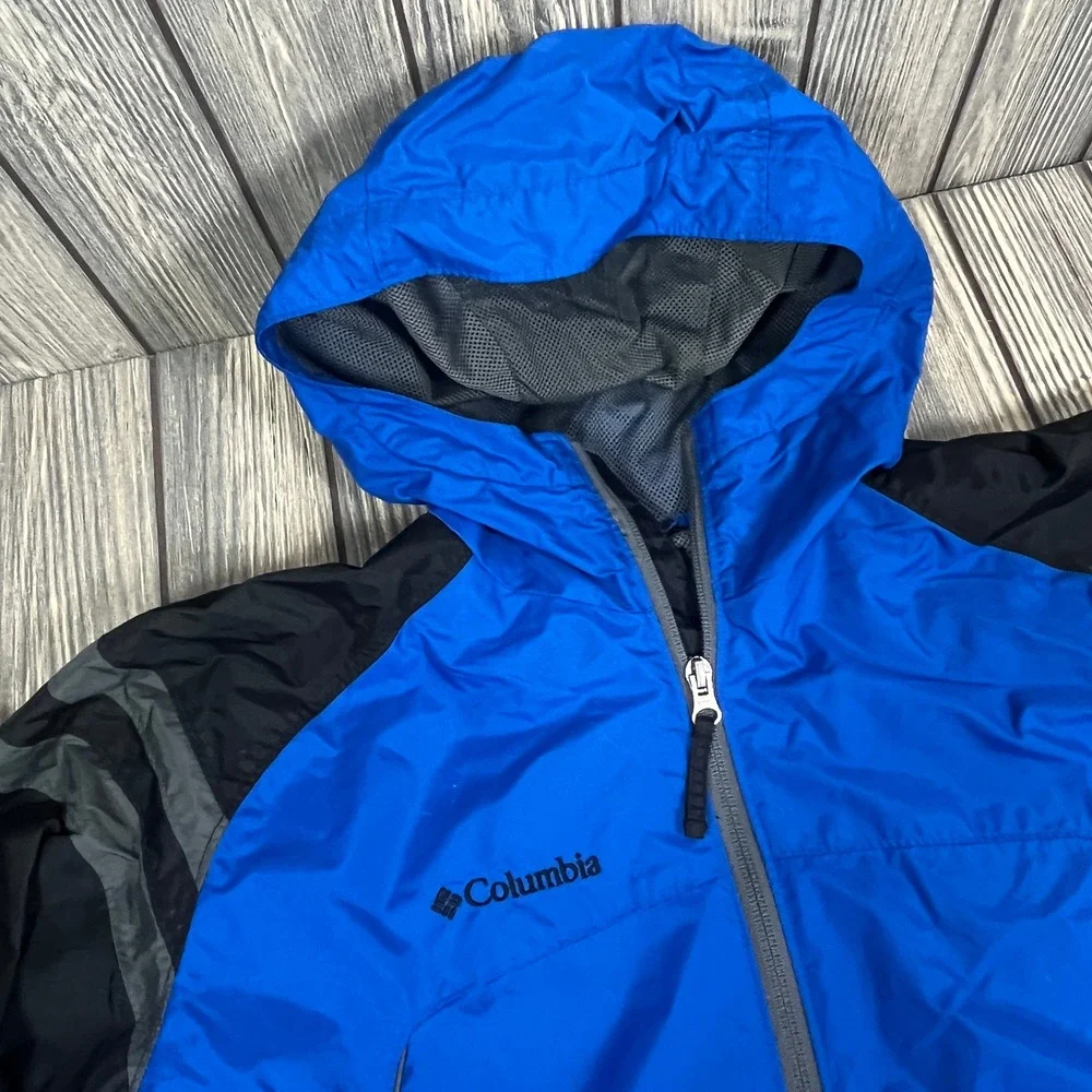 Columbia Windbreaker Rain Jacket Youth Size 18/20 Blue Black Hooded Full‎ Zip